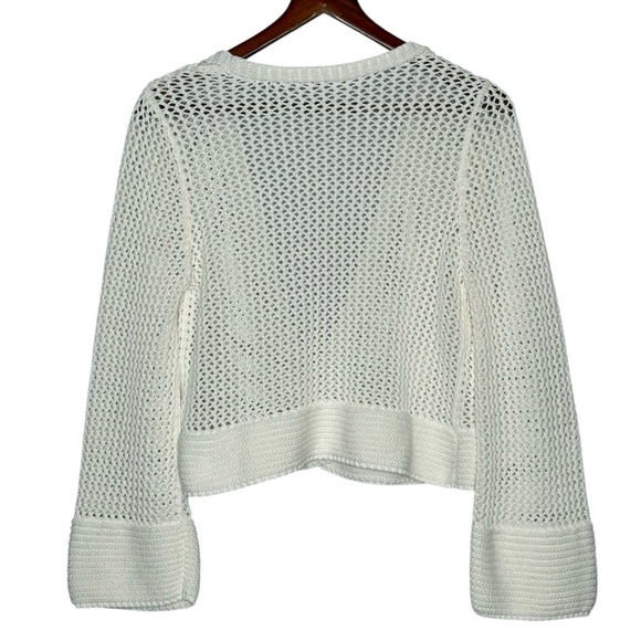 Soft Surroundings Open Knit Cropped Cardi Cardigan Size M White One-Button Front - Picture 5 of 10